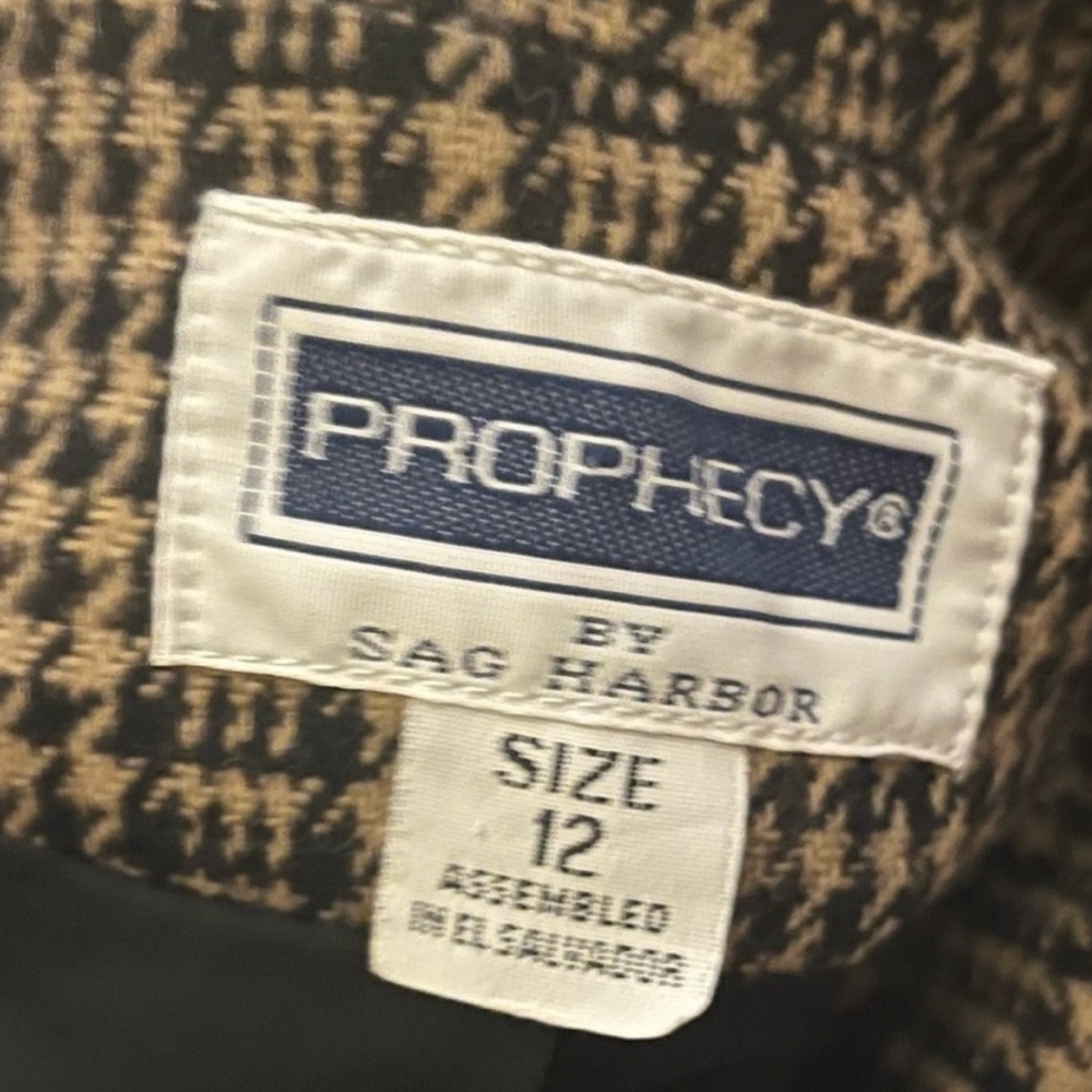 Vintage 90s Plaid Wool Blazer Prophecy Black & Tan Houndstooth L 12 - Picture 8 of 8
